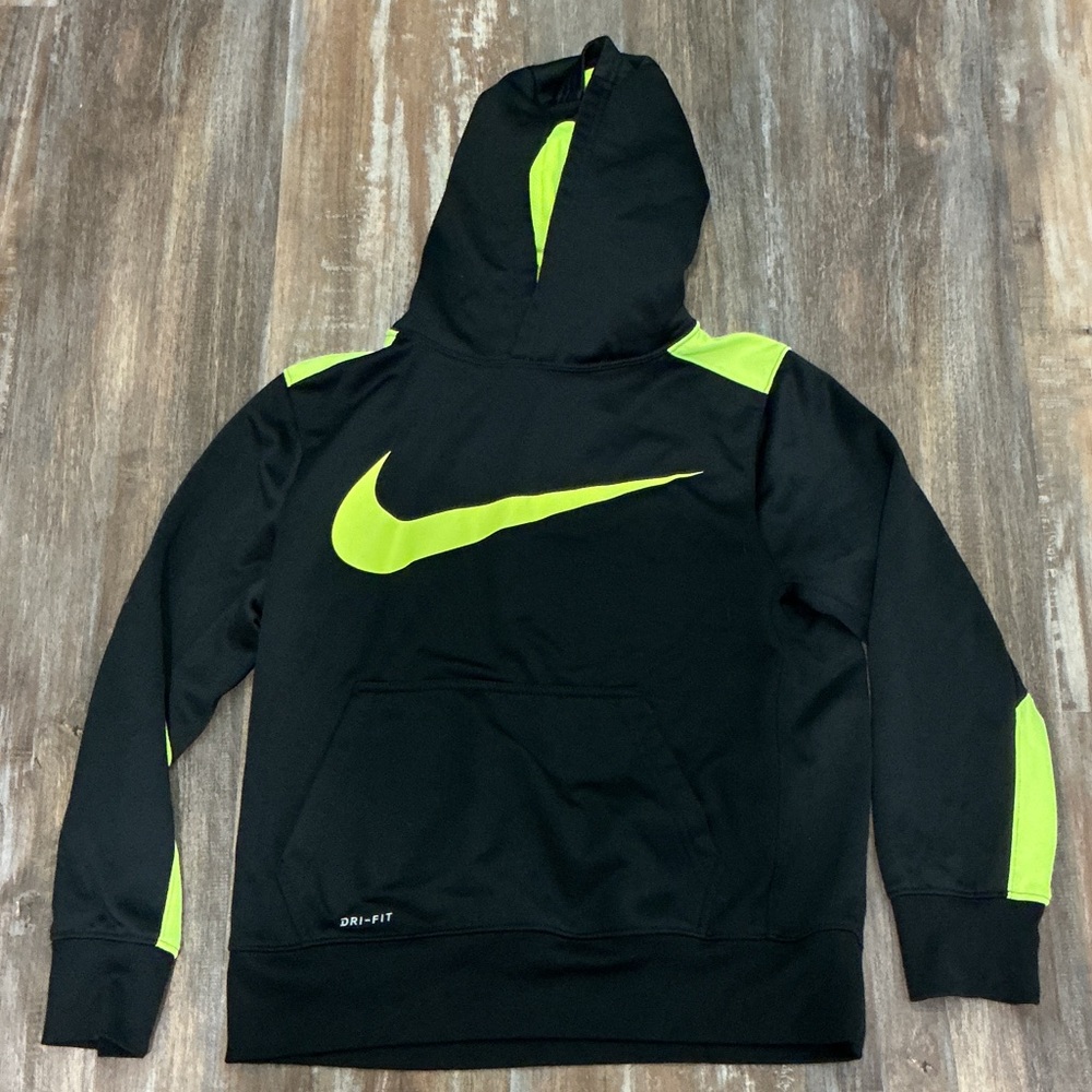 Nike Black and Neon Green Kids Hoodie